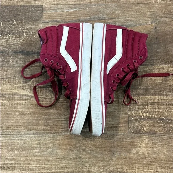 Vans Maroon High-Top Sneakers with White Stripe - Picture 2 of 6